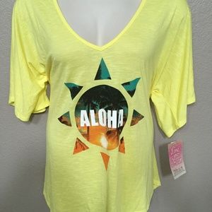 3 For $15 Miken Juniors Yellow "ALOHA" Oversized Swimsuit Bikini Cover Up XS